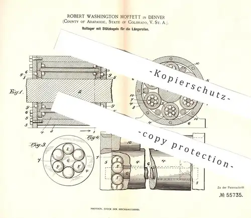 original Patent - Robert Washington Moffett , Denver , Arapahoe , Colorado , USA , 1890 , Rolllager | Kugellager , Lager