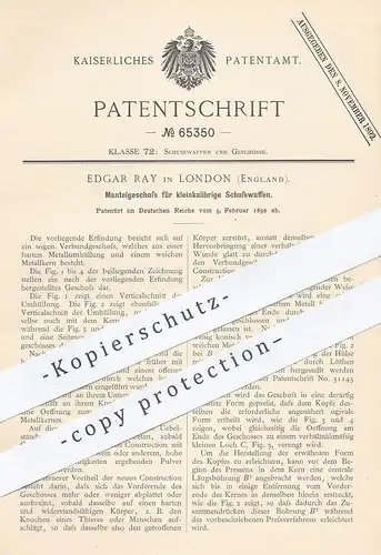 original Patent - Edgar Ray , London , England , 1892 , Geschoss für Kleinkaliber , Schusswaffen , Waffen , Revolver !!!