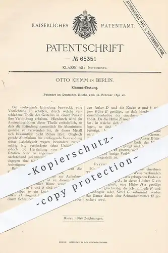 original Patent - Otto Krimm , Berlin , 1892 , Klemmerfassung | Löthen , Klemmer , Aluminium , Metall !!!