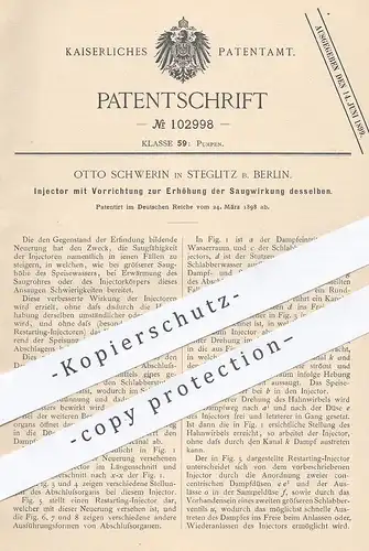 original Patent - Otto Schwerin , Berlin / Steglitz , 1898 , Injektor zur Erhöhung der Saugwirkung an Pumpen | Pumpe !