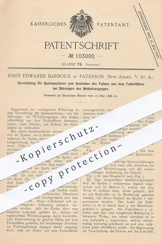 original Patent - John Edwards Barbour , Paterson , New Jersey USA 1898 , Ausheben von Faden an Spulmaschine | Schneider