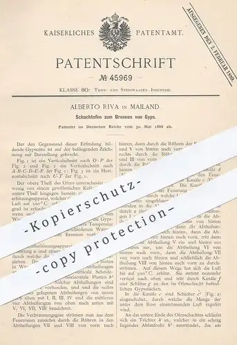 original Patent - Alberto Riva , Mailand , Italien , 1888 , Schachtofen zum Brennen von Gips | Ofen , Öfen , Ofenbauer