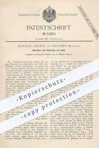 original Patent - Mathieu Heintz , Verviers , Belgien , 1890 , Schneiden von Seife | Seifen , Fett , Fette !!
