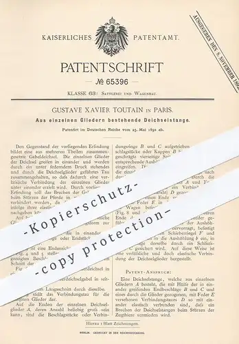 original Patent - Gustave Xavier Toutain , Paris , 1892 , Deichselstange | Deichsel | Pferdewagen , Kutsche , Pferde !!