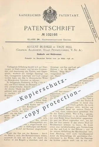 original Patent - August Buerkle , Troy Hill , Allegheny , Pennsylvania , USA , 1898 , Gaskocher , Heizbrenner , Brenner