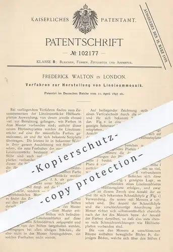 original Patent - Frederick Walton , London , England , 1897 , Herstellung von Linoleum - Mosaik | Fußboden - Platten !!