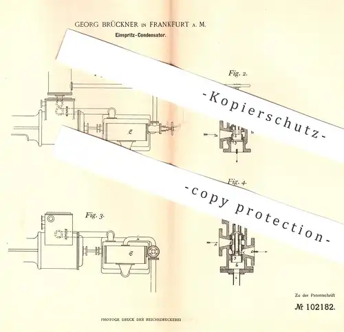 original Patent - Georg Brückner , Frankfurt / Main , 1898 , Einspritz - Kondensator | Kühlwasser | Dampfmaschine !!!