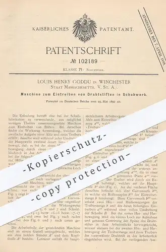 original Patent - Louis Henry Goddu , Winchester Massachusetts USA , 1897 , Drahtstifte in Schuhwerk | Schuhe , Schuster