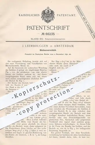 original Patent - J. Leembruggen , Amsterdam , 1891 , Büchsenverschluss | Verschluss für Dose , Büchse | Blech !!