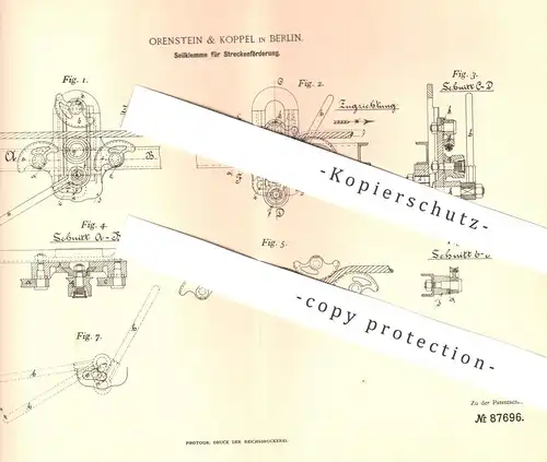 original Patent - Orenstein & Koppel , Berlin , 1895 , Seilklemme für Streckenförderung | Eisenbahn , Eisenbahnen , Zug