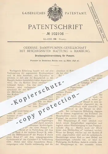 original Patent - Oddesse, Dampfpumpen GmbH , Hamburg , 1898 , Druckausgleich bei Pumpen | Pumpe , Motor , Dampfmaschine