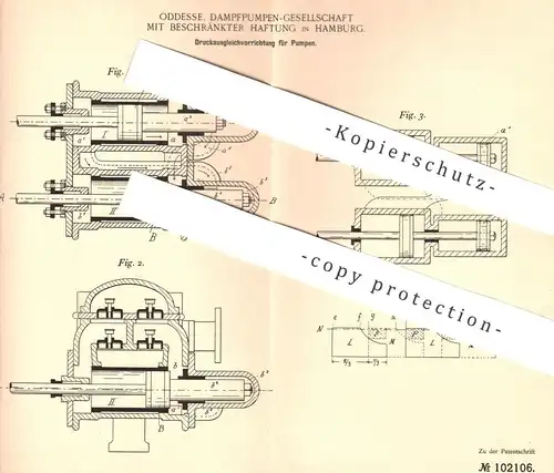 original Patent - Oddesse, Dampfpumpen GmbH , Hamburg , 1898 , Druckausgleich bei Pumpen | Pumpe , Motor , Dampfmaschine