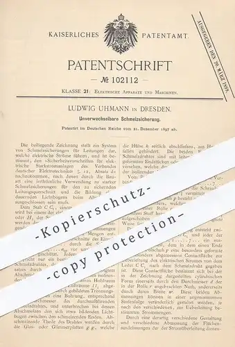 original Patent - Ludwig Uhmann , Dresden , 1897 , Schmelzsicherung für Starkstrom | Strom , Elektrik , Elektriker !!!