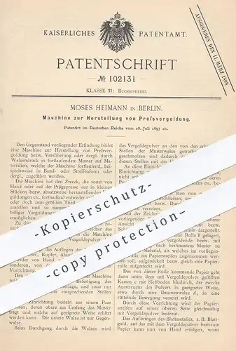 original Patent - Moses Heimann , Berlin 1897 , Pressvergoldung | Vergoldung , Presse , Gold , Buchbinder , Buchbinderei