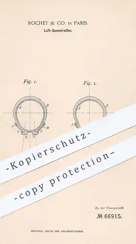 original Patent - Rochet & Co. , Paris , Frankreich , 1891 , Luft - Gummireifen | Luftreifen , Reifen , Räder , Fahrrad