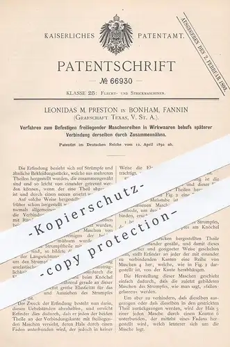 original Patent - Leonidas M. Preston , Bonham , Fannin , Texas , USA , 1892 , Strümpfe Nähen | Strumpf , Schneider !!
