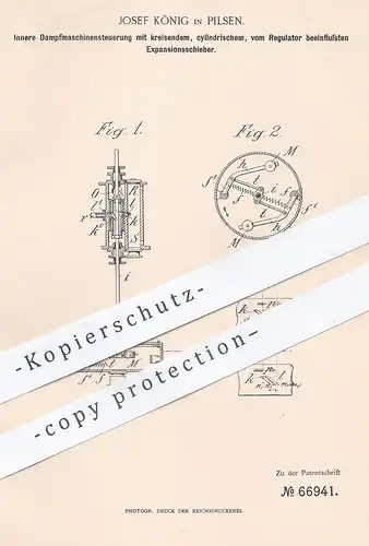 original Patent - Josef König , Pilsen , 1891 , Dampfmaschinen - Steuerung | Regulator , Dampfmaschine , Motor , Motoren