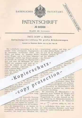 original Patent - Fritz Dopp , Berlin , 1892 , Entlastung für große Brückenwaagen | Waage , Waagen , Wiegen , Brücke !!