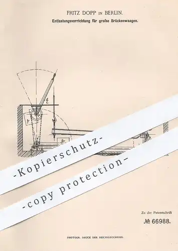 original Patent - Fritz Dopp , Berlin , 1892 , Entlastung für große Brückenwaagen | Waage , Waagen , Wiegen , Brücke !!