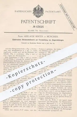 original Patent - Adelaide Binter , München , 1891 , Elektrisches Stromschlusswerk | Strom - Signal | Eisenbahn , Magnet