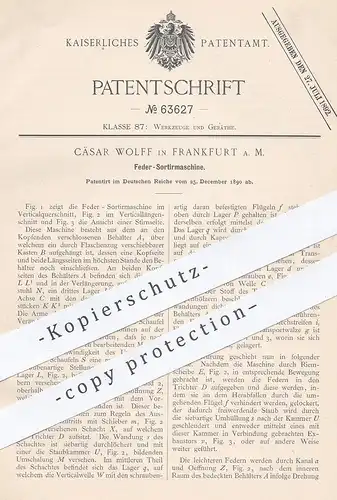 original Patent - Cäsar Wolff , Frankfurt / Main , 1890 , Feder - Sortiermaschine | Werkzeug | Federn , Schlosser !!