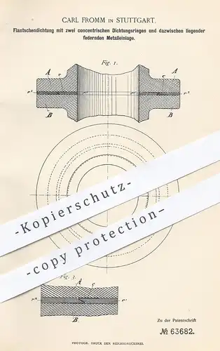 original Patent - Carl Fromm , Stuttgart , 1891 , Flantschendichtung | Flantsch , Dichtung , Metall | Maschine Schlosser