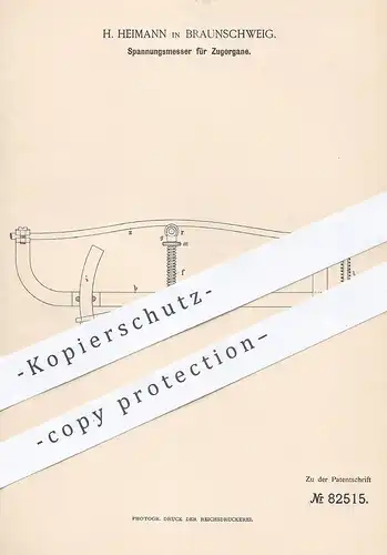 original Patent - H. Heimann , Braunschweig , 1894 , Spannungsmesser für Zugorgane | Zug , Eisenbahn , Lokomotive !!!