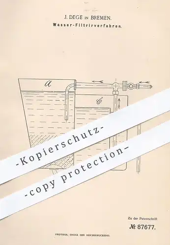 original Patent - J. Dege , Bremen , 1895 , Wasser - Filtrierverfahren | Filter , Filtern , Wasserfilter , Klempner !!!
