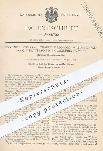 original Patent - Florenz L. Veerkamp , Ch. F. Leopold , W. Darker , C. S. Patterson , Philadelphia , Schnurenmaschine
