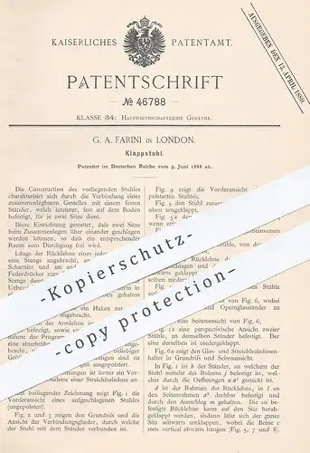 original Patent - G. A. Farini , London , England , 1888 , Klappstuhl , Stuhl , Stühle , Tischler , Hocker , Möbel !!!