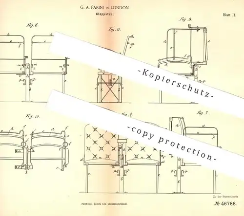 original Patent - G. A. Farini , London , England , 1888 , Klappstuhl , Stuhl , Stühle , Tischler , Hocker , Möbel !!!