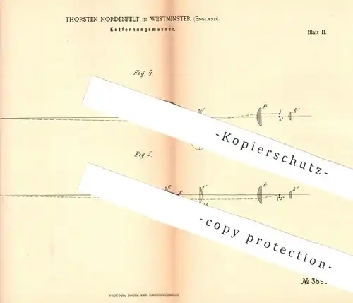 original Patent - Thorsten Nordenfelt , Westminster , England  1886 , Entfernungsmesser | Fernglas , Objektiv , Fernrohr