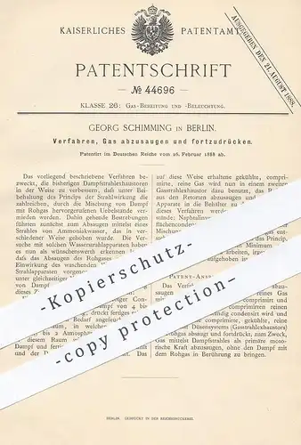 original Patent - Georg Schimming , Berlin , 1888 , Gas abzsaugen und fortdrücken | Exhaustor , Gase , Dampf , Rohgas