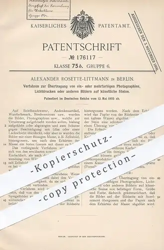 original Patent - Alexander Rosette Littmann , Berlin , 1905 , Übertragung von Photographien , Drucken , Fotos auf Stein