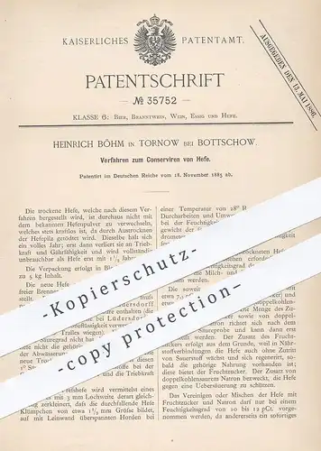 original Patent - Heinrich Böhm , Tornow / Bottschow , 1885 , Konservieren von Hefe | Konservierung | Lüdersdorff !!