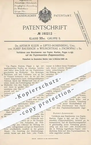 original Patent - Dr. A. Klein , Lipto Rosenberg , Ungarn | J. Baudisch , Wilischtal Zschopau , Beschweren von Papier