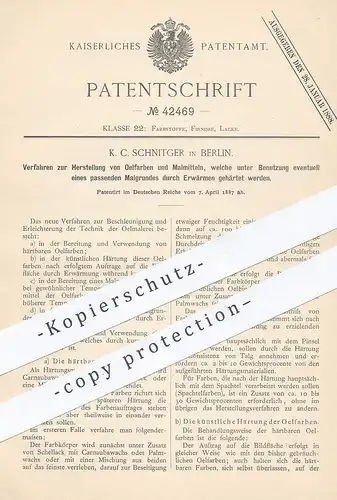 original Patent - K. C. Schnitger , Berlin , 1887 , Ölfarbe , Malfarbe , Farbe | Malen , Maler , Ölmalerei , Künstler !