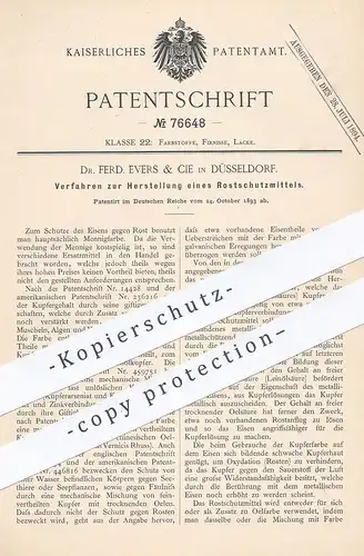 original Patent - Dr. Ferd. Evers & Cie , Düsseldorf 1893 , Rostschutzmittel | Rostschutz | Rost , Farbe , Lack | Kupfer