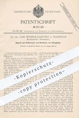 original Patent - Dr. Phil Carl Wilhelm Ramstedt , Tranbygge Kungsängen Schweden , Pasteurisieren & Sterilisieren