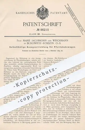 original Patent - Marie Jacobsohn / Weichmann , Burowietz Rosdzin , Schlesien , Anzug für Pferdebahnwagen | Eisenbahn !
