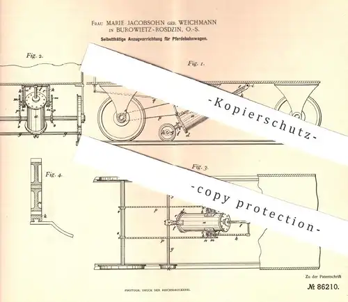 original Patent - Marie Jacobsohn / Weichmann , Burowietz Rosdzin , Schlesien , Anzug für Pferdebahnwagen | Eisenbahn !
