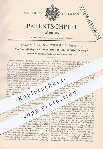 original Patent - Olof Sundgren , Ostersund , Schweden  1891 , Wurfrad zum Trennen von Getreide | Agrar , Landwirtschaft