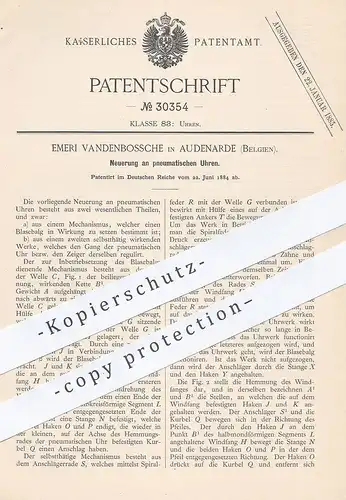 original Patent - Emeri Vandenbossche , Audenarde , Belgien , 1884 , pneumatische Uhr | Uhren , Uhrmacher , Uhrwerk !!!