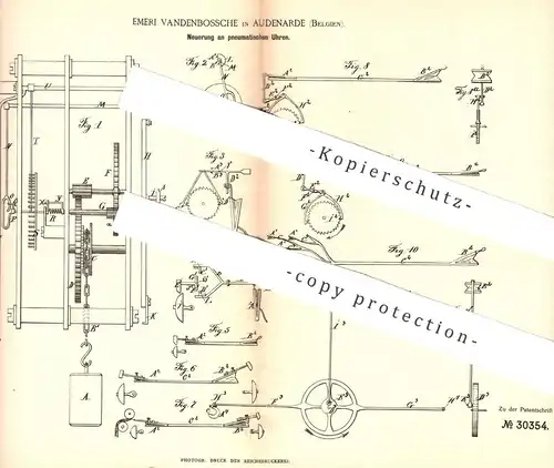 original Patent - Emeri Vandenbossche , Audenarde , Belgien , 1884 , pneumatische Uhr | Uhren , Uhrmacher , Uhrwerk !!!