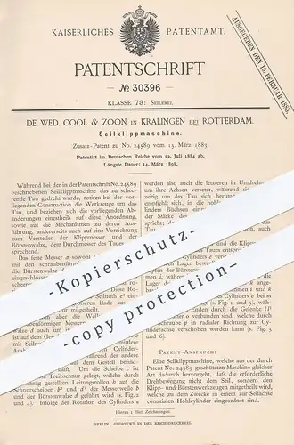 original Patent - De Wed. Cool & Zoon , Kralingen / Rotterdam  1884 , Seilklippmaschine | Seil , Seiler , Seilerei | Tau