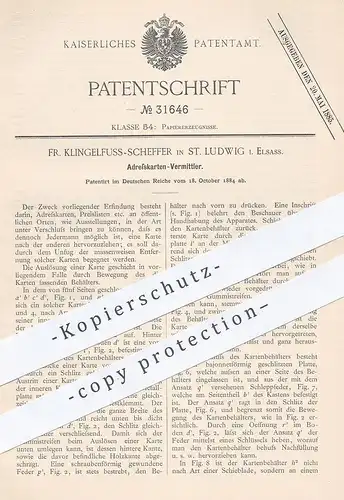 original Patent - Fr. Klingelfuss Scheffer , St. Ludwig / Elsass , 1884 , Adresskarten - Aushang | Reklame , Werbung