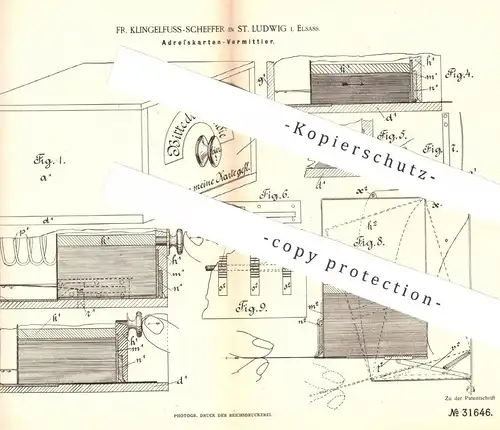 original Patent - Fr. Klingelfuss Scheffer , St. Ludwig / Elsass , 1884 , Adresskarten - Aushang | Reklame , Werbung