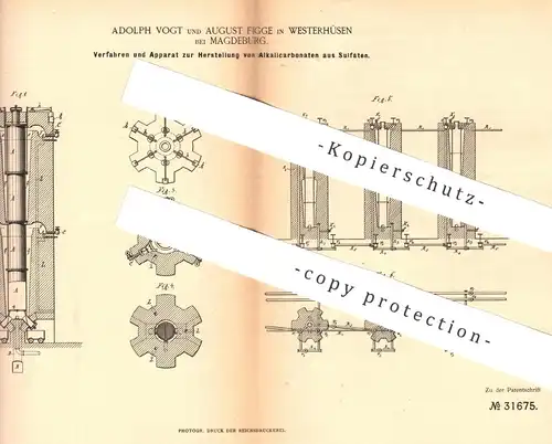 original Patent - Adolph Vogt , August Figge , Westerhüsen / Magdeburg , 1884 , Herst. von Alkalicarbonat und Sulfat !!