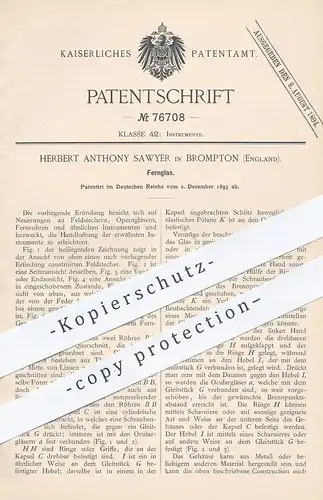 original Patent - Herbert Anthony Sawyer , Brompton , England , 1893 , Fernglas | Feldstecher , Opernglas , Optiker !!