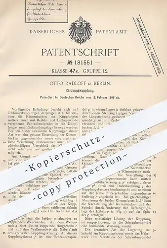 original Patent - Otto Radloff , Berlin , 1906 , Reibungskupplung | Kupplung , Eisenbahn | Eisenbahnen !!!